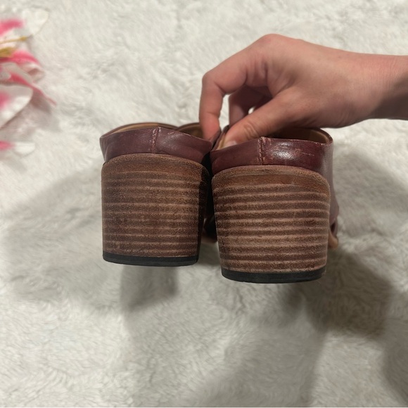 P. Monjo Chic Brown Leather Women's Slides Heels - Picture 4 of 9